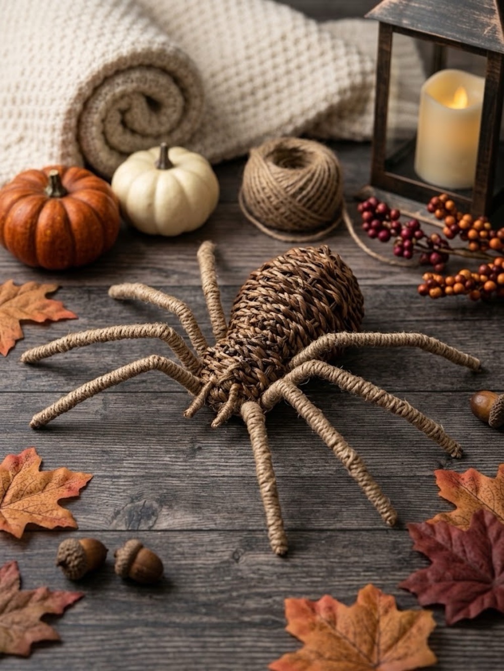 Viral TikTok Hand Crafted Brown Ratan / Wicker Spider Halloween Decor